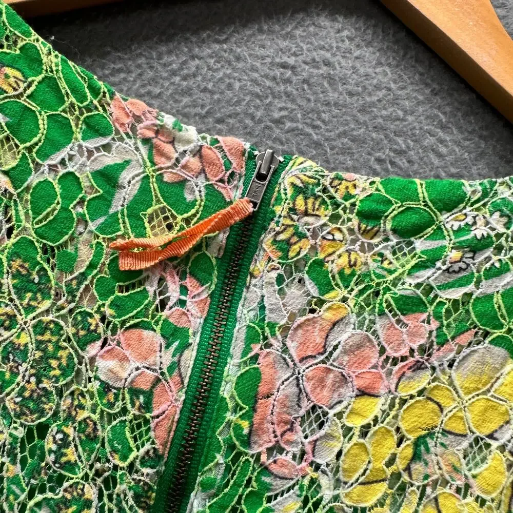 Maeve Verbena Dress Lace Overlay Sequins Green Pink Zip Up‎ Womens 4 Mini